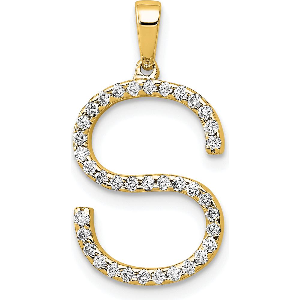 14K Yellow Gold Diamond Letter S Pendant - Polished Finish by Oro Pregiato