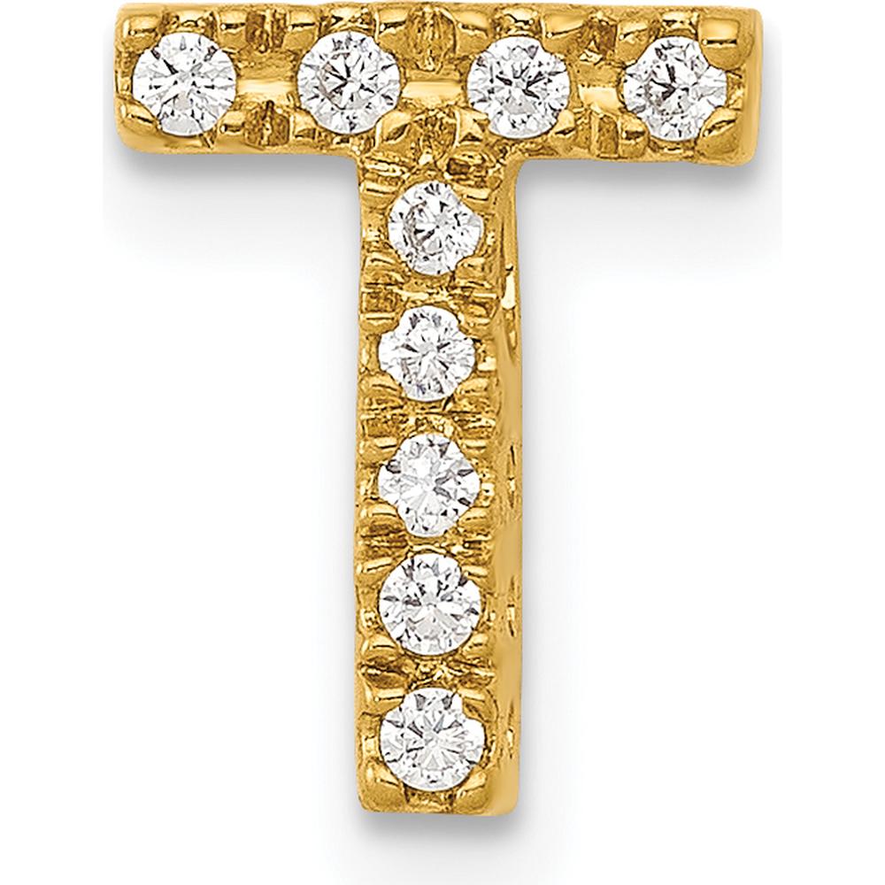 14K Yellow Gold Diamond Letter T Initial Charm with 9 Round Diamonds - 0.09 Carat Total Diamond Weight by Oro Pregiato