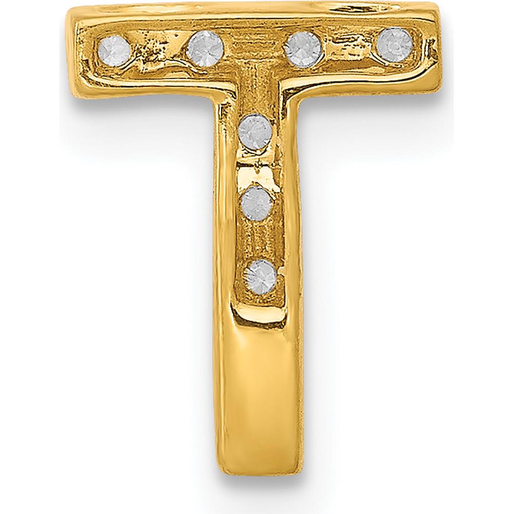 14K Yellow Gold Diamond Letter T Initial Charm with 9 Round Diamonds - 0.09 Carat Total Diamond Weight by Oro Pregiato