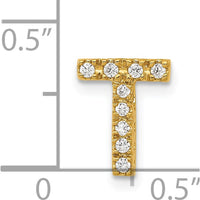 14K Yellow Gold Diamond Letter T Initial Charm with 9 Round Diamonds - 0.09 Carat Total Diamond Weight by Oro Pregiato