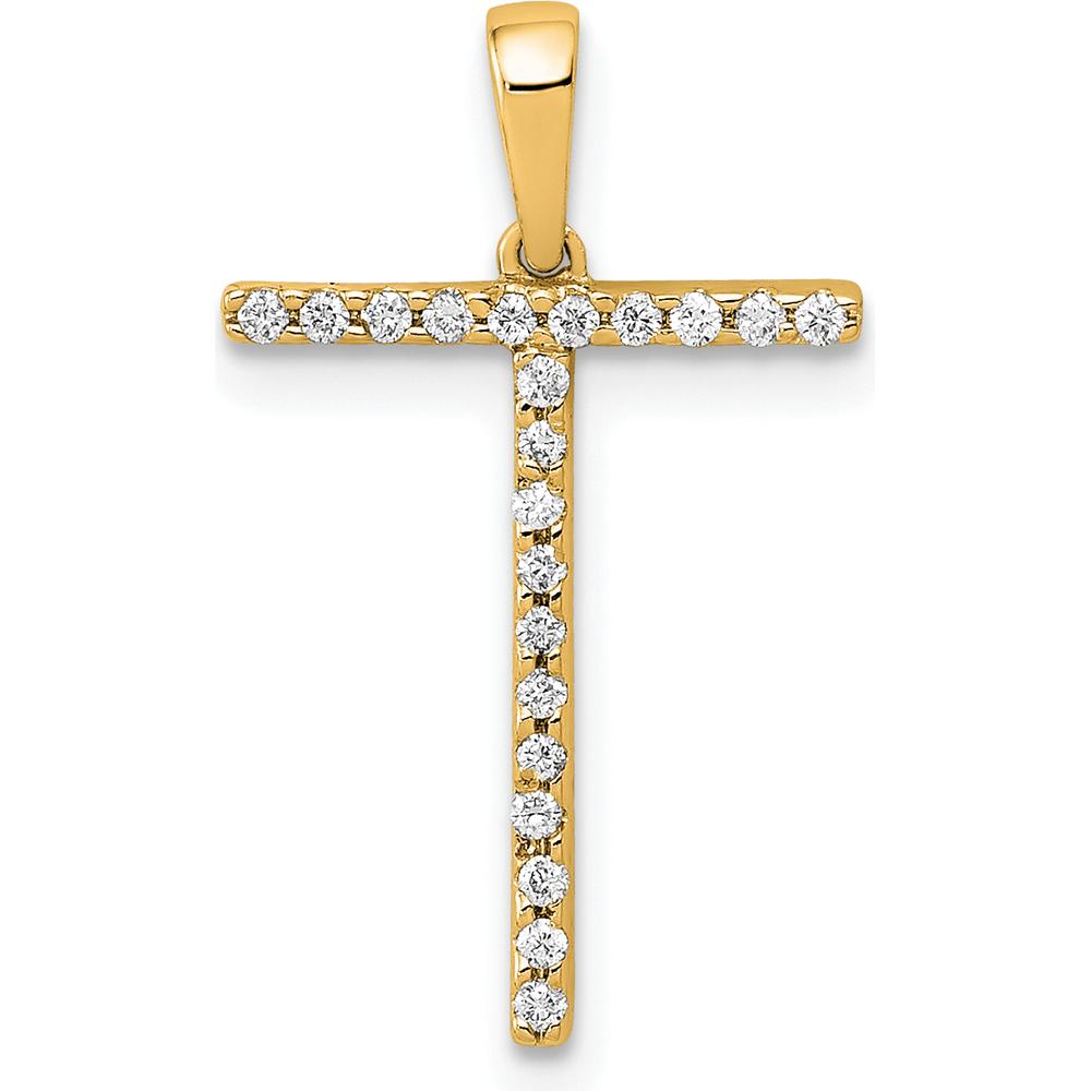 14K Yellow Gold Diamond Letter T Initial Pendant - 0.25 Carat Total Diamond Weight by Oro Pregiato