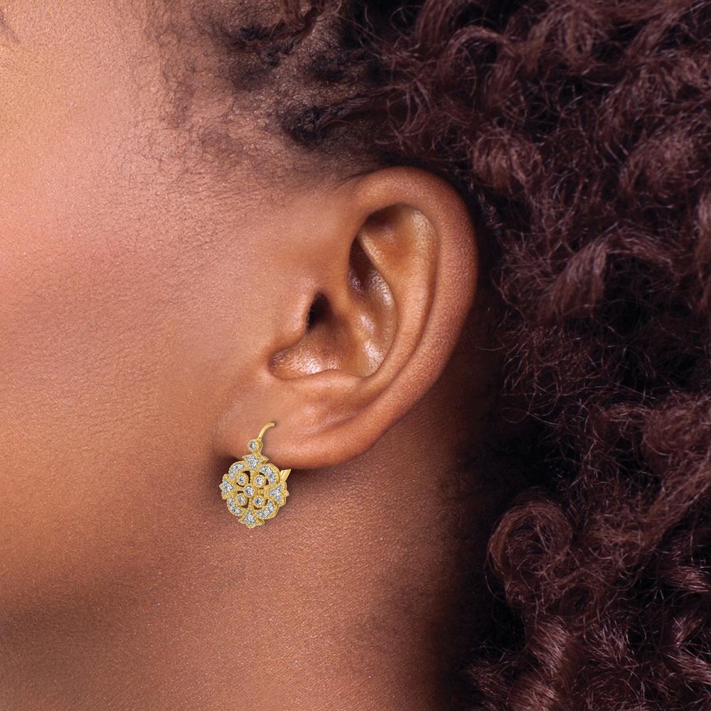 14K Yellow Gold Diamond Leverback Drop Earrings with Round Natural Diamonds - 0.05 Carat Total Diamond Weight by Monteluci Fine Jewelry