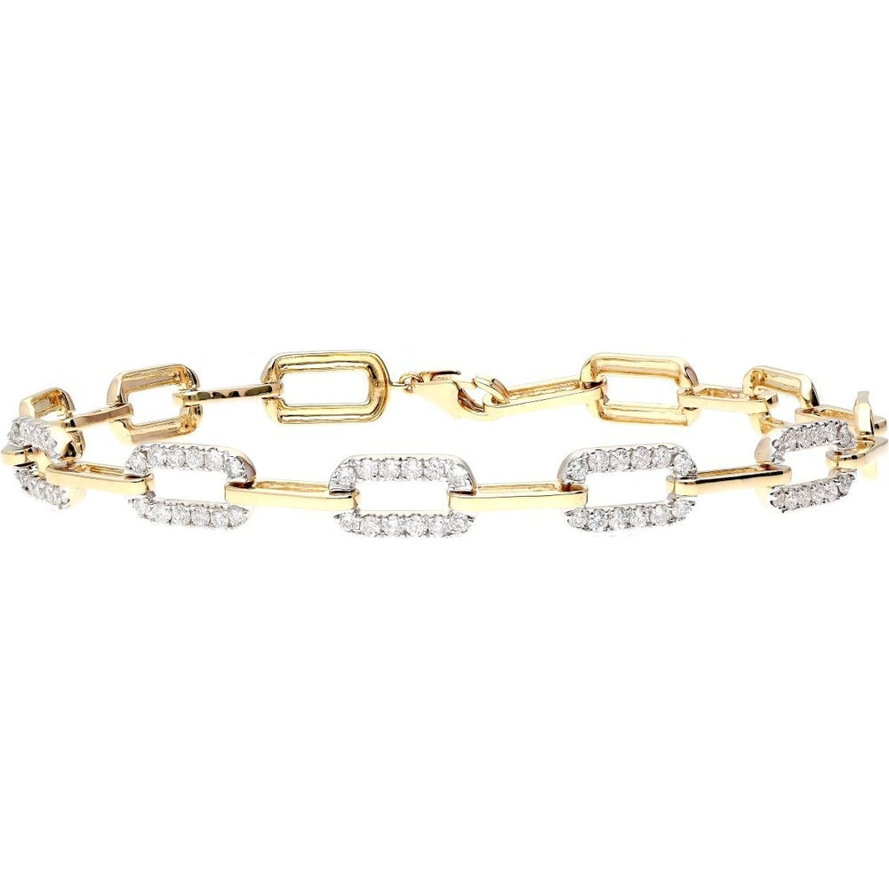 14K Yellow Gold Diamond Link Bracelet with Pave Set Round Diamonds - 0.92 Carat Total Diamond Weight by Auriventus