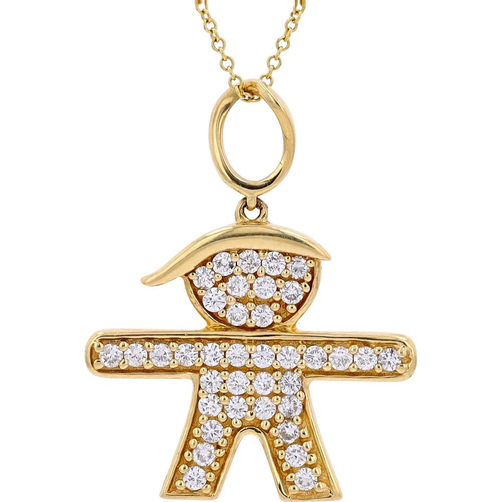 14K Yellow Gold Diamond Little Man Pendant Necklace with Round Pave Diamonds - 0.45 Carat Total Diamond Weight