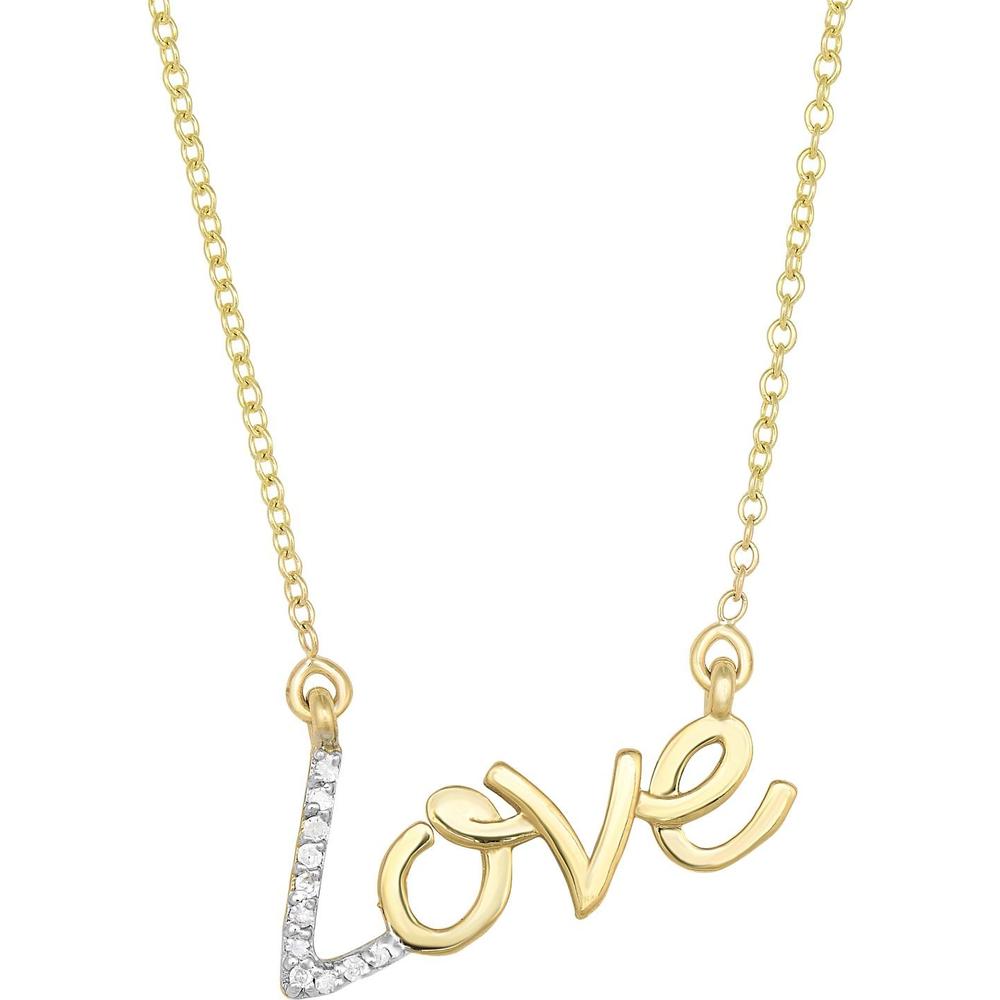 14K Yellow Gold Diamond "Love" Necklace with 0.07 Carat Diamonds - 18" by Orozza Fine Jewelry