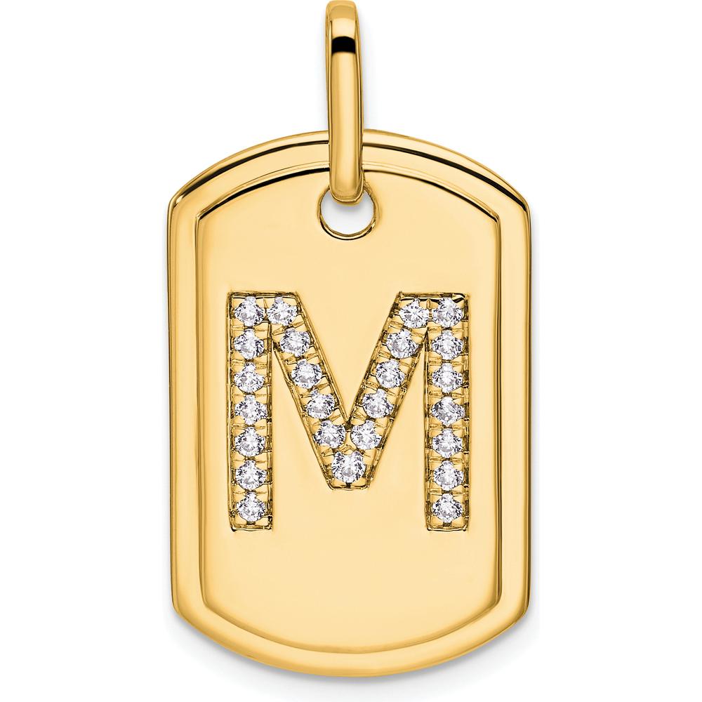 14K Yellow Gold Diamond "M" Initial Dog Tag Pendant with Pave Set Diamonds - 0.25 Carat Total Diamond Weight by Oro Pregiato