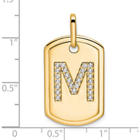 14K Yellow Gold Diamond "M" Initial Dog Tag Pendant with Pave Set Diamonds - 0.25 Carat Total Diamond Weight by Oro Pregiato