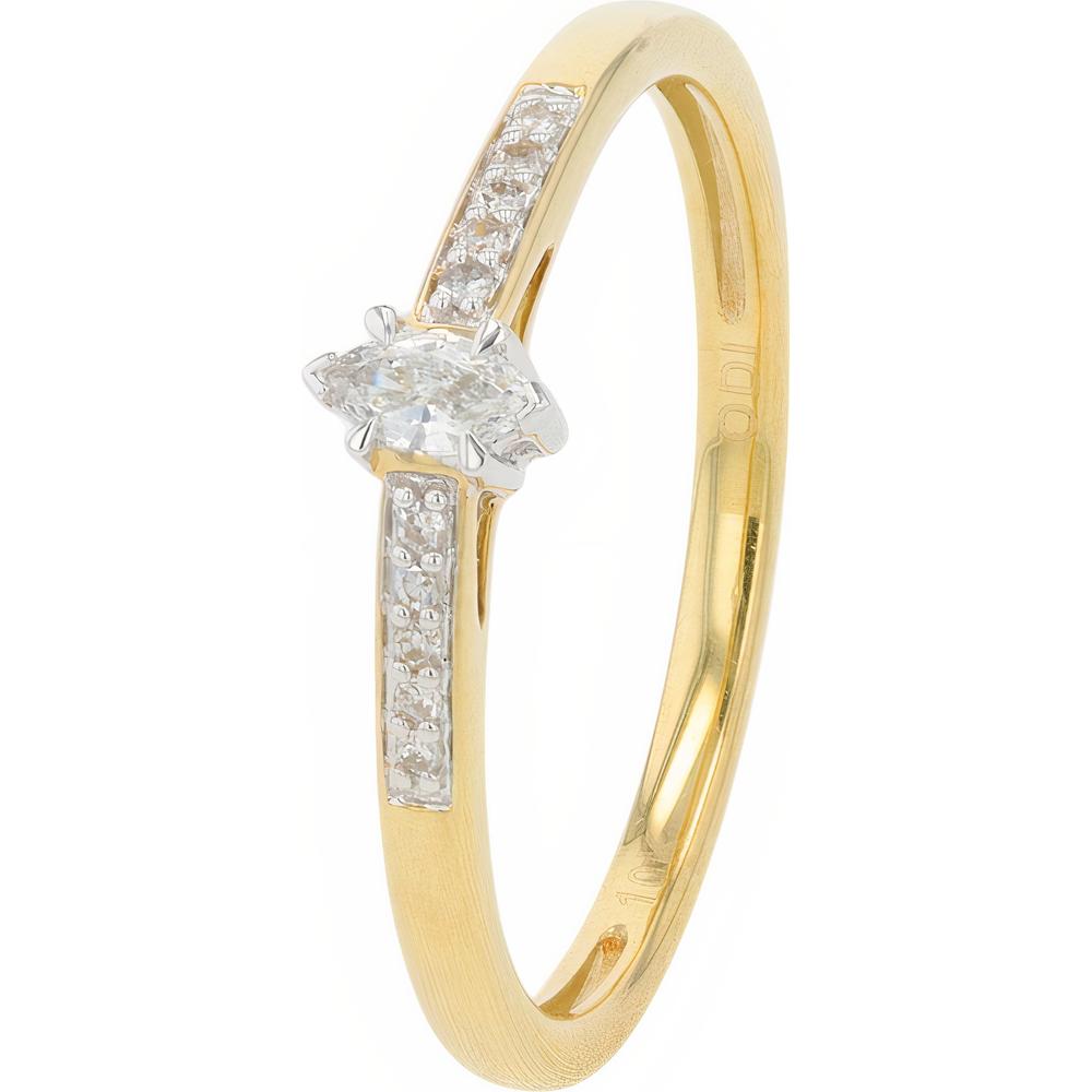 14K Yellow Gold Diamond Marquise Ring with 0.12 Carats Total Diamond Weight