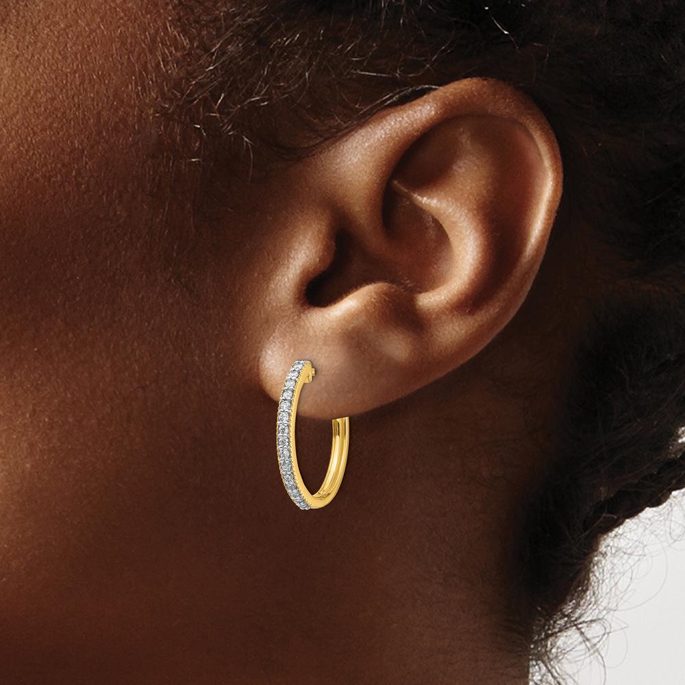 14K Yellow Gold Diamond Milgrain Hinged Hoop Earrings - 0.012 Carat Total Diamond Weight by Monteluci Fine Jewelry