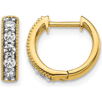 14K Yellow Gold Diamond Milgrain Hinged Hoop Earrings - 0.0347 Carat Total Diamond Weight by Monteluci Fine Jewelry