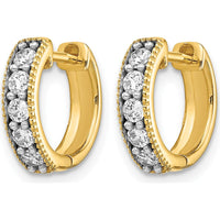 14K Yellow Gold Diamond Milgrain Hinged Hoop Earrings - 0.0347 Carat Total Diamond Weight by Monteluci Fine Jewelry