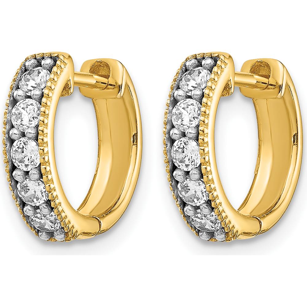 14K Yellow Gold Diamond Milgrain Hinged Hoop Earrings - 0.0347 Carat Total Diamond Weight by Monteluci Fine Jewelry
