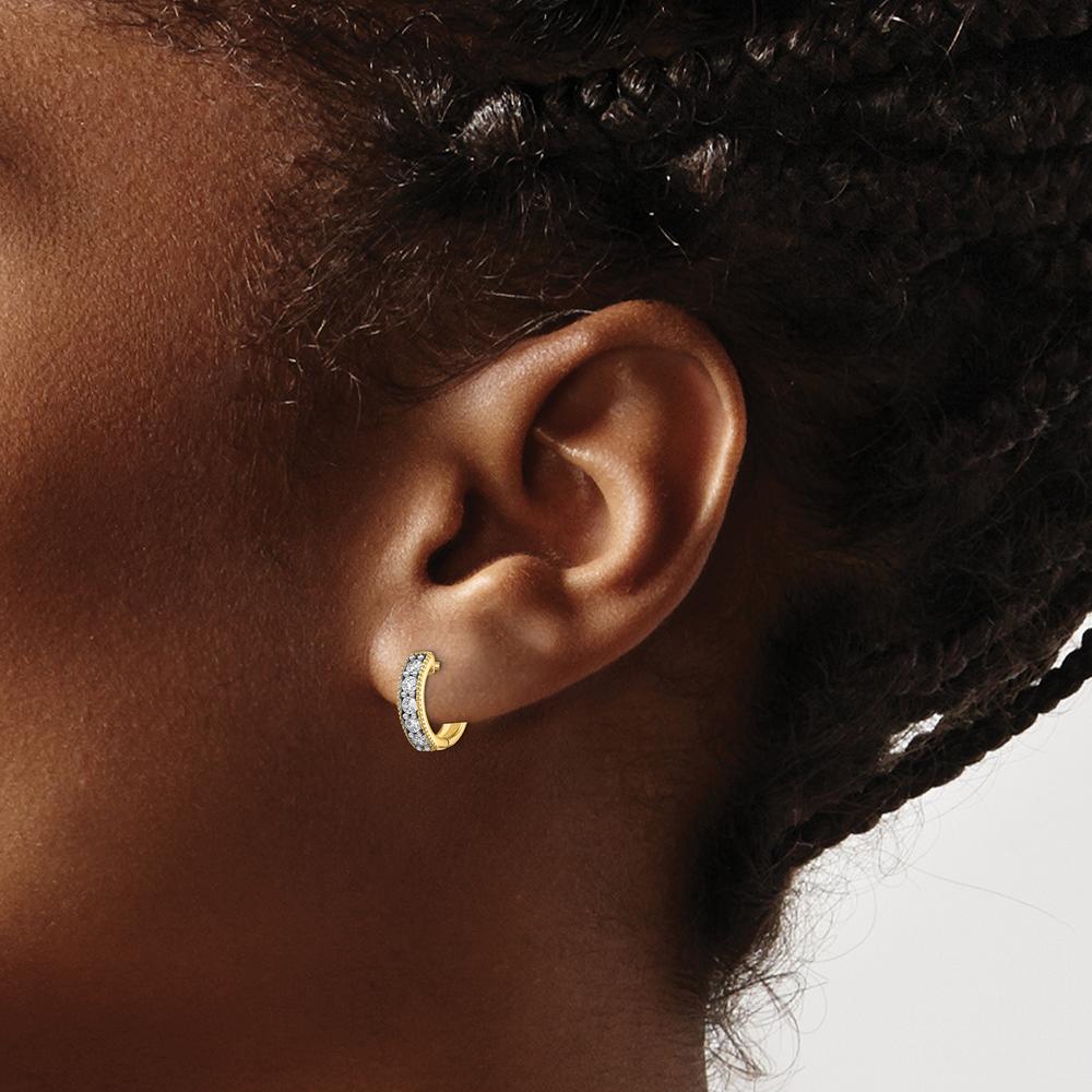 14K Yellow Gold Diamond Milgrain Hinged Hoop Earrings - 0.0347 Carat Total Diamond Weight by Monteluci Fine Jewelry