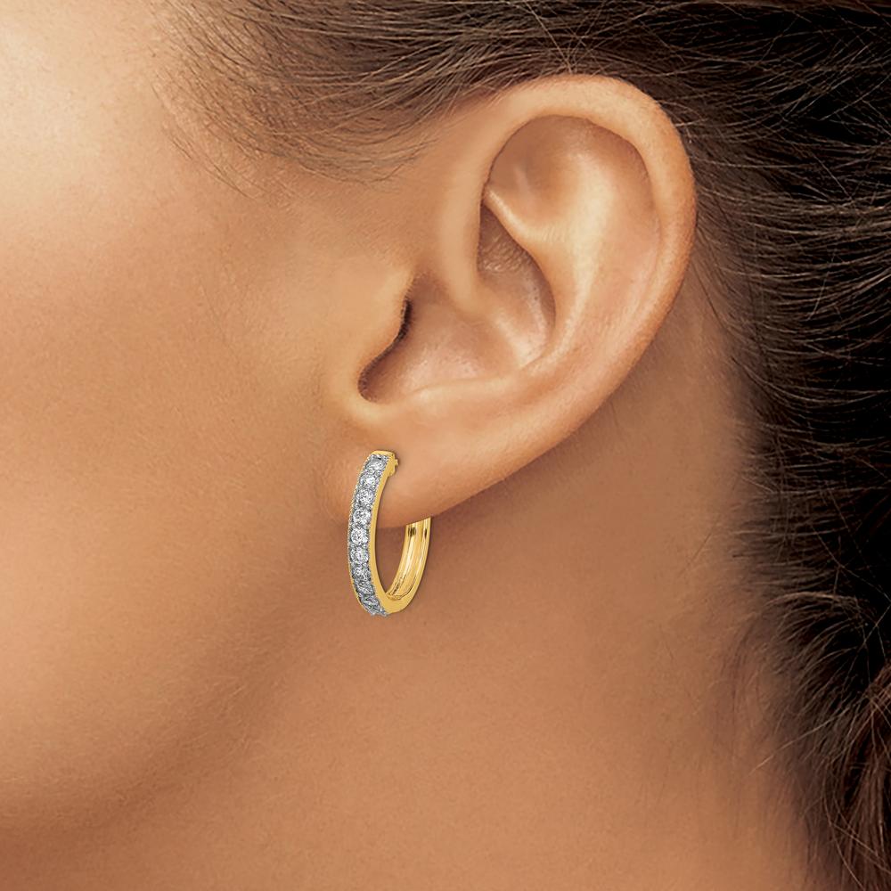 14K Yellow Gold Diamond Milgrain Hinged Hoop Earrings - 0.05 Carat Total Diamond Weight by Monteluci Fine Jewelry