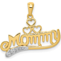14K Yellow Gold Diamond MOMMY Double Heart Pendant with Natural Diamonds - 0.02 Carat Total Diamond Weight by Monteluci Fine Jewelry