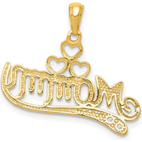 14K Yellow Gold Diamond MOMMY Double Heart Pendant with Natural Diamonds - 0.02 Carat Total Diamond Weight by Monteluci Fine Jewelry