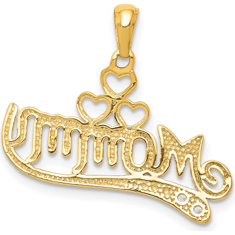 14K Yellow Gold Diamond MOMMY Double Heart Pendant with Natural Diamonds - 0.02 Carat Total Diamond Weight by Monteluci Fine Jewelry