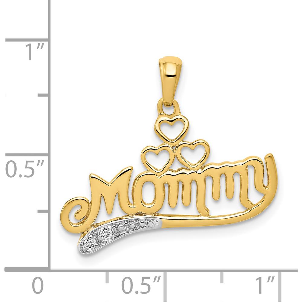14K Yellow Gold Diamond MOMMY Double Heart Pendant with Natural Diamonds - 0.02 Carat Total Diamond Weight by Monteluci Fine Jewelry