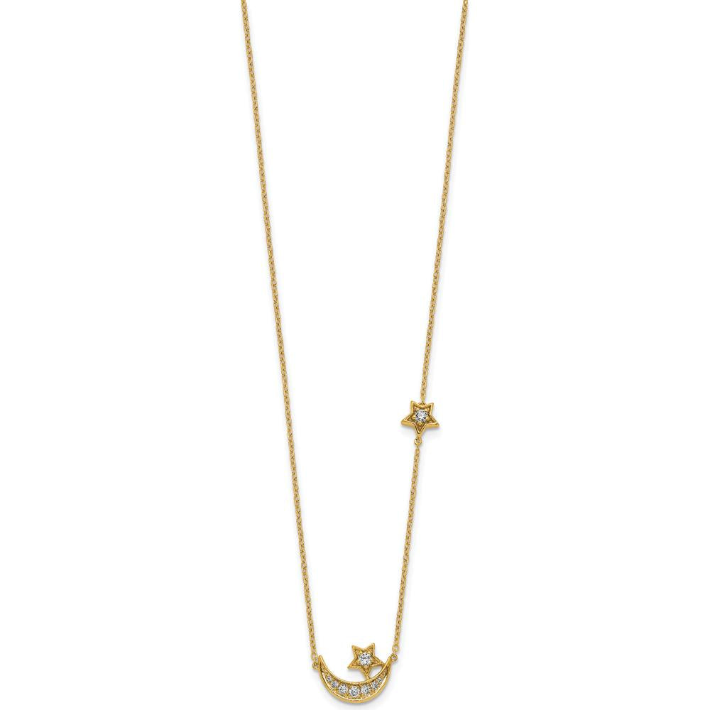 14K Yellow Gold Diamond Moon and Star Pendant Necklace - 1/5 Carat Total Diamond Weight by Oro Pregiato