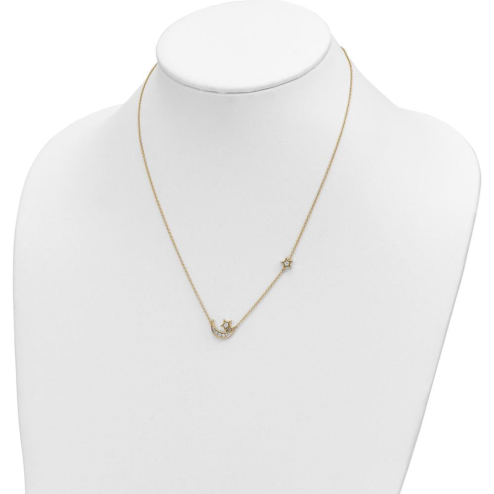 14K Yellow Gold Diamond Moon and Star Pendant Necklace - 1/5 Carat Total Diamond Weight by Oro Pregiato