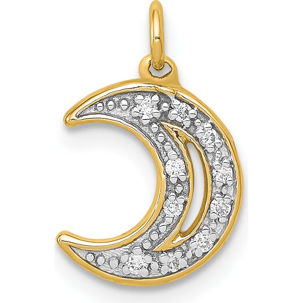 14K Yellow Gold Diamond Moon Charm with 10 Round Natural Diamonds - 0.05 Carat Total Diamond Weight by Monteluci Fine Jewelry