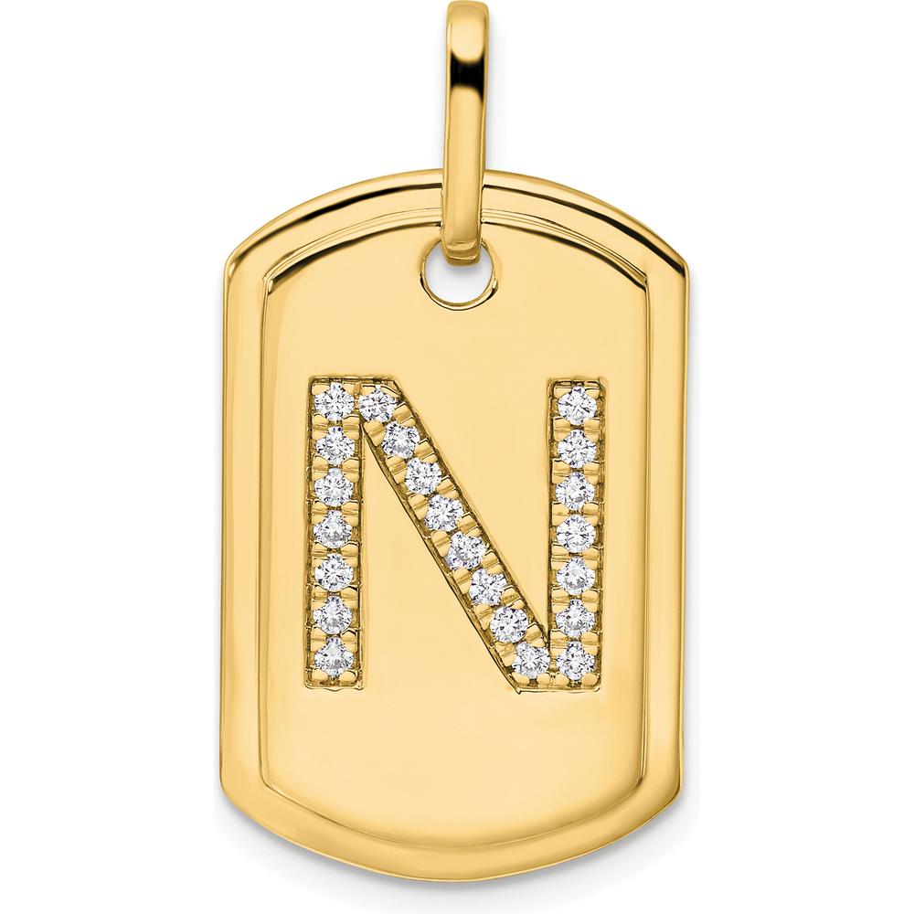 14K Yellow Gold Diamond "N" Initial Dog Tag Pendant - Sparkling Round Diamond Accent by Oro Pregiato