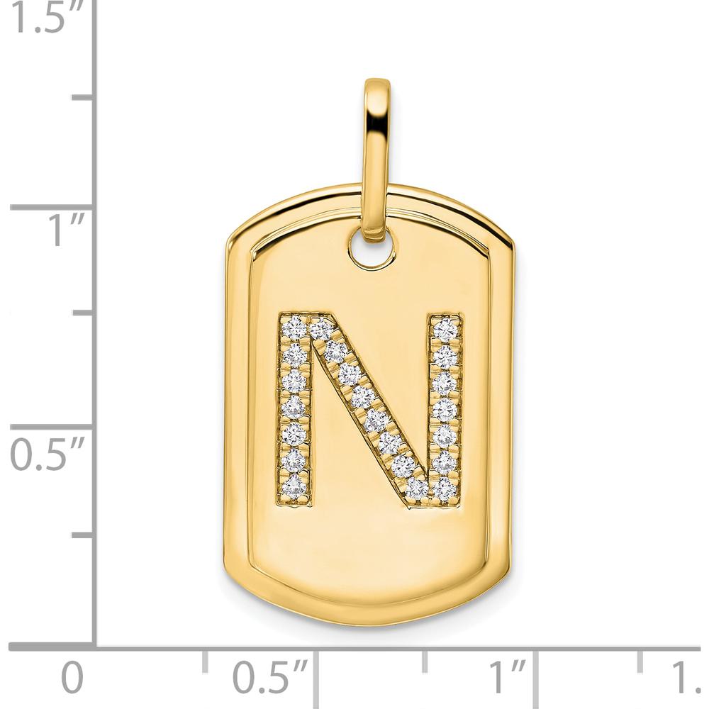 14K Yellow Gold Diamond "N" Initial Dog Tag Pendant - Sparkling Round Diamond Accent by Oro Pregiato