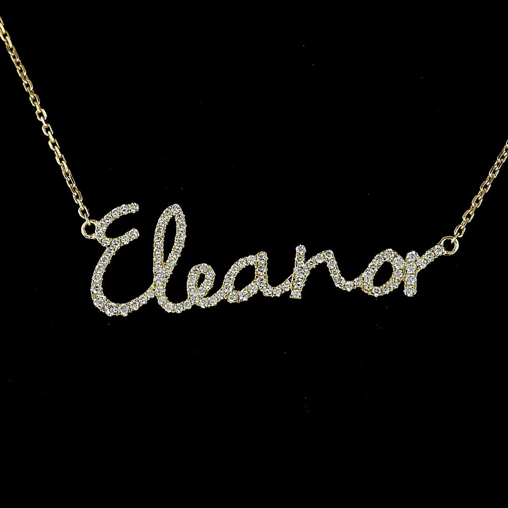 14K Yellow Gold Diamond Name Pendant featuring 97 Brilliant Cut Lab Grown E-F VS1 Diamonds - 0.34 Carat Total Diamond Weight - Covaloro Fine Jewelry