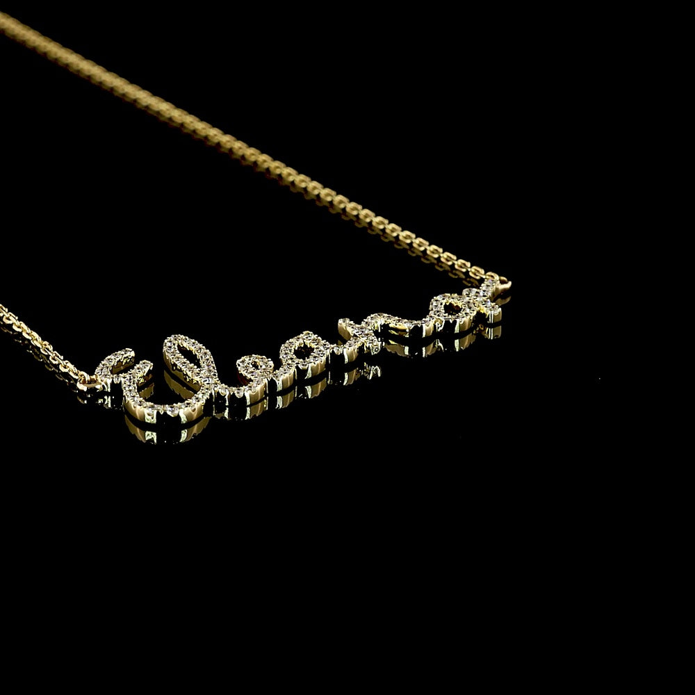 14K Yellow Gold Diamond Name Pendant featuring 97 Brilliant Cut Lab Grown E-F VS1 Diamonds - 0.34 Carat Total Diamond Weight - Covaloro Fine Jewelry