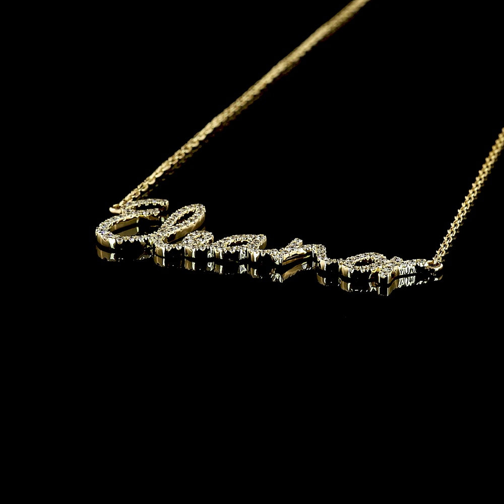 14K Yellow Gold Diamond Name Pendant featuring 97 Brilliant Cut Lab Grown E-F VS1 Diamonds - 0.34 Carat Total Diamond Weight - Covaloro Fine Jewelry