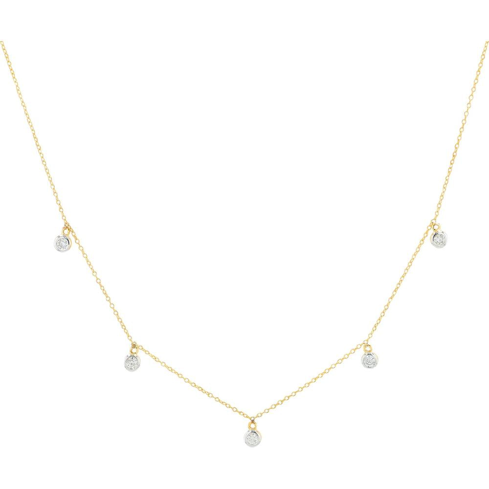 14K Yellow Gold Diamond Necklace with Five Station Diamonds - 0.20 Carat Total Diamond Weight