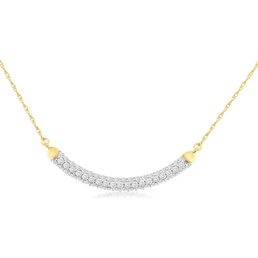 14K Yellow Gold Diamond Necklace with Milgrain Detail - 0.50 Carats Total Diamond Weight