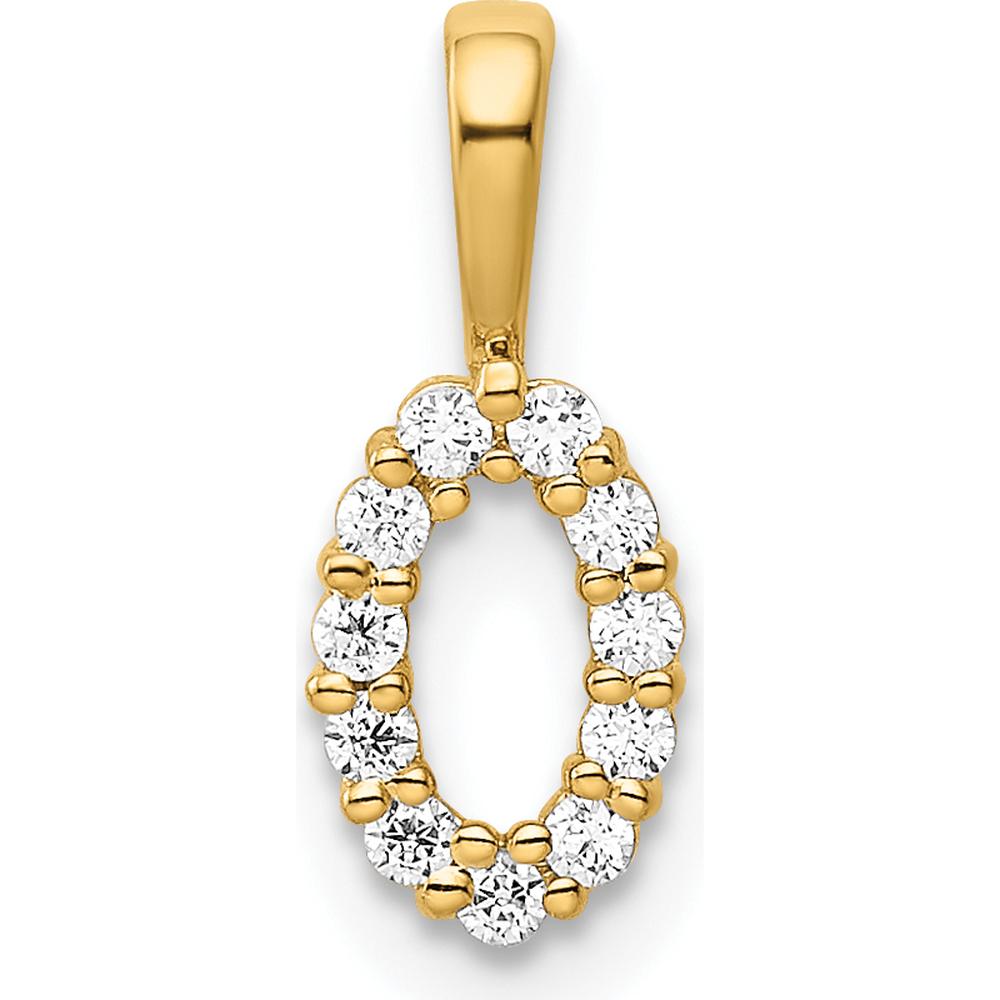 14K Yellow Gold Diamond Number 0 Pendant - Polished Finish with Brilliant Diamonds by Oro Pregiato