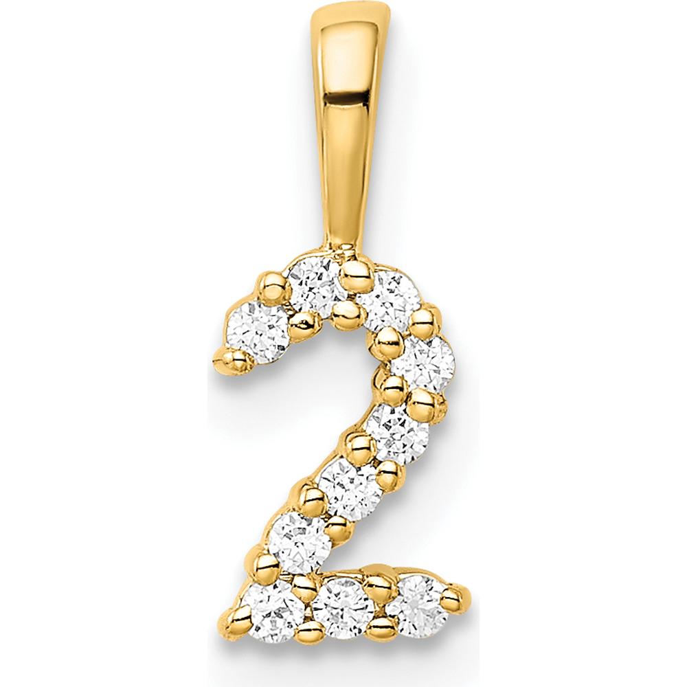 14K Yellow Gold Diamond Number 2 Pendant with Polished Finish by Oro Pregiato