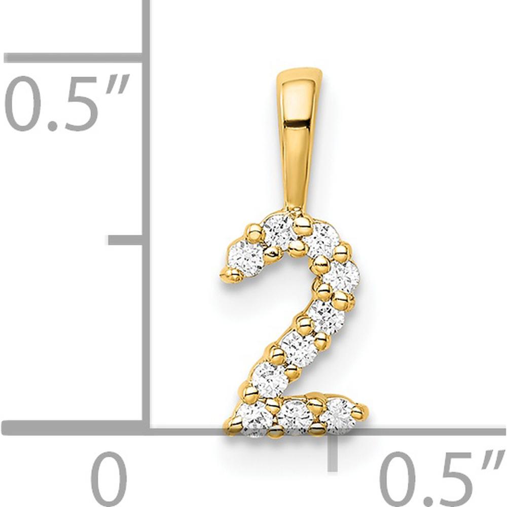 14K Yellow Gold Diamond Number 2 Pendant with Polished Finish by Oro Pregiato