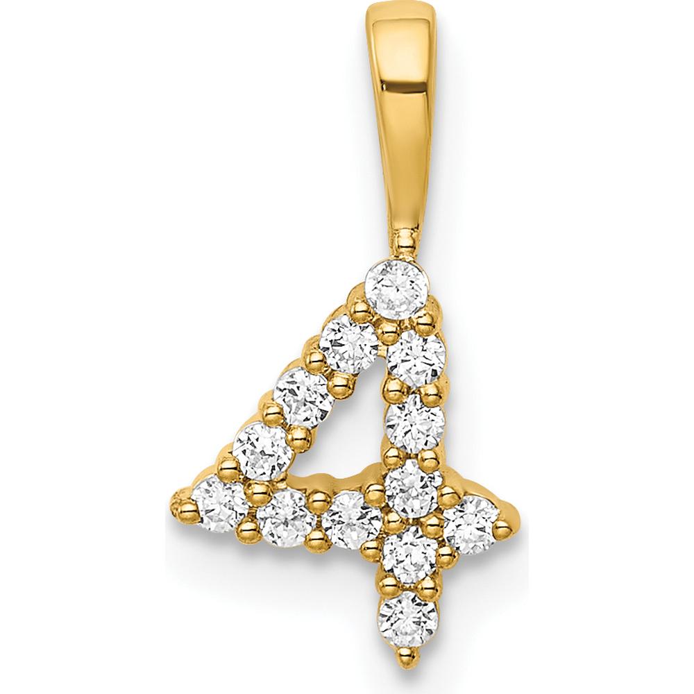 14K Yellow Gold Diamond Number 4 Pendant with 10 Round Diamonds - 0.20 Carat Total Diamond Weight by Oro Pregiato
