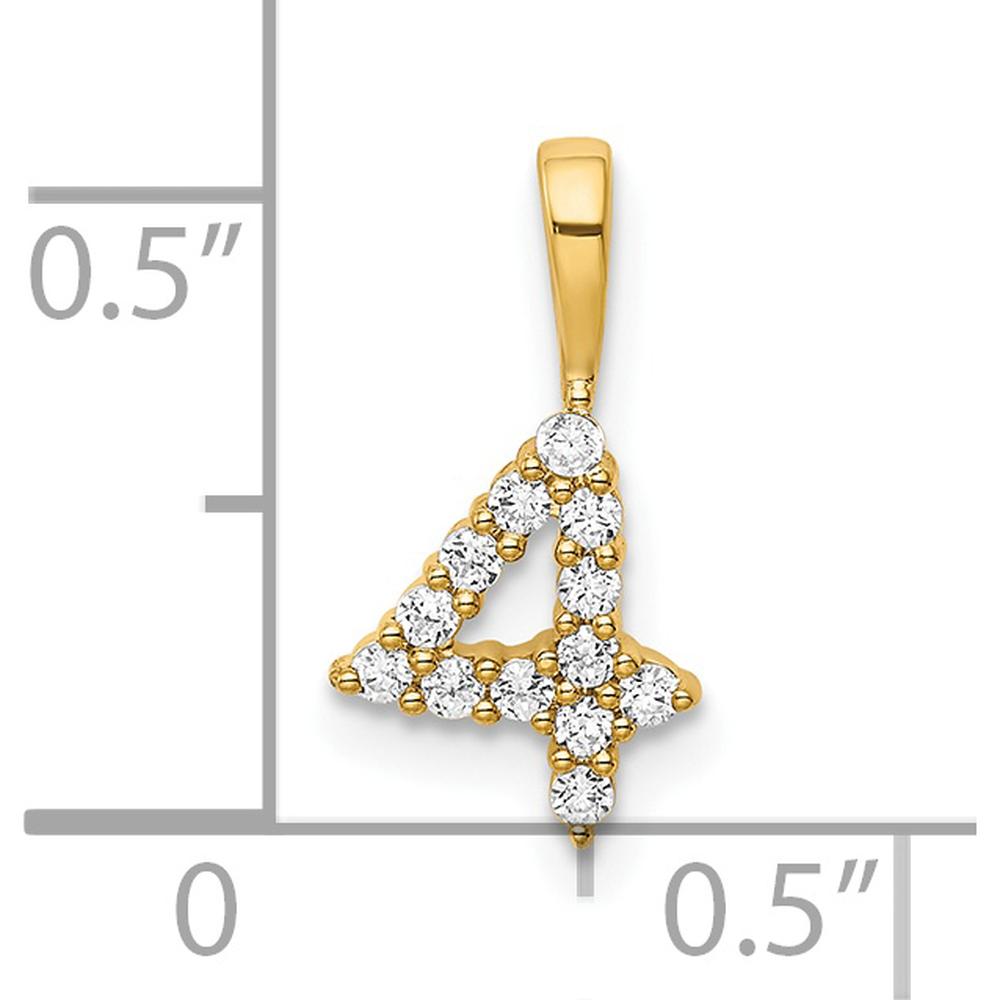 14K Yellow Gold Diamond Number 4 Pendant with 10 Round Diamonds - 0.20 Carat Total Diamond Weight by Oro Pregiato