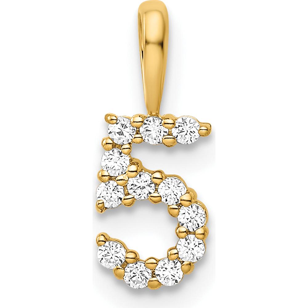 14K Yellow Gold Diamond Number 5 Pendant with Round Diamonds by Oro Pregiato
