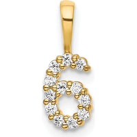 14K Yellow Gold Diamond Number 6 Pendant with Round Diamonds by Oro Pregiato