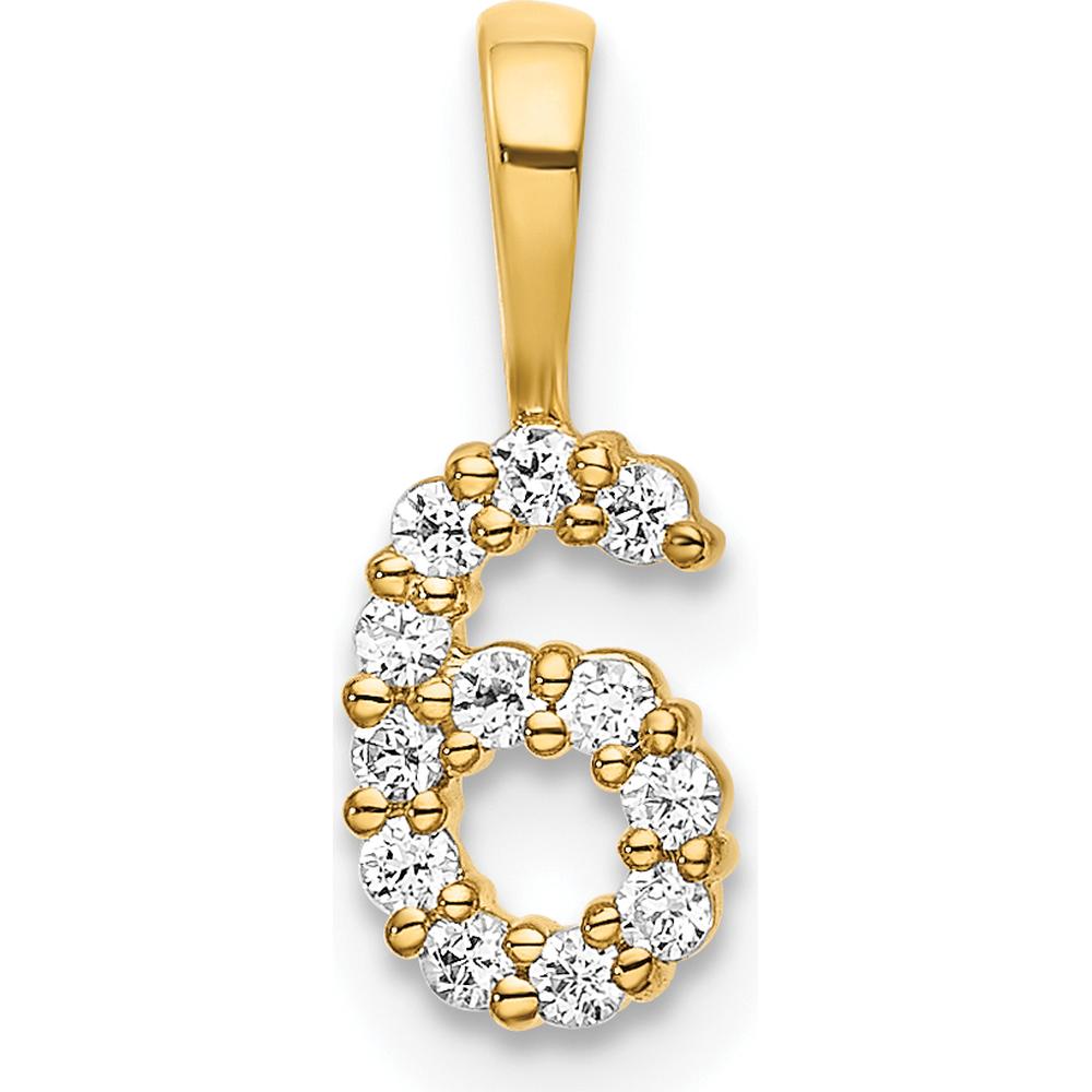 14K Yellow Gold Diamond Number 6 Pendant with Round Diamonds by Oro Pregiato