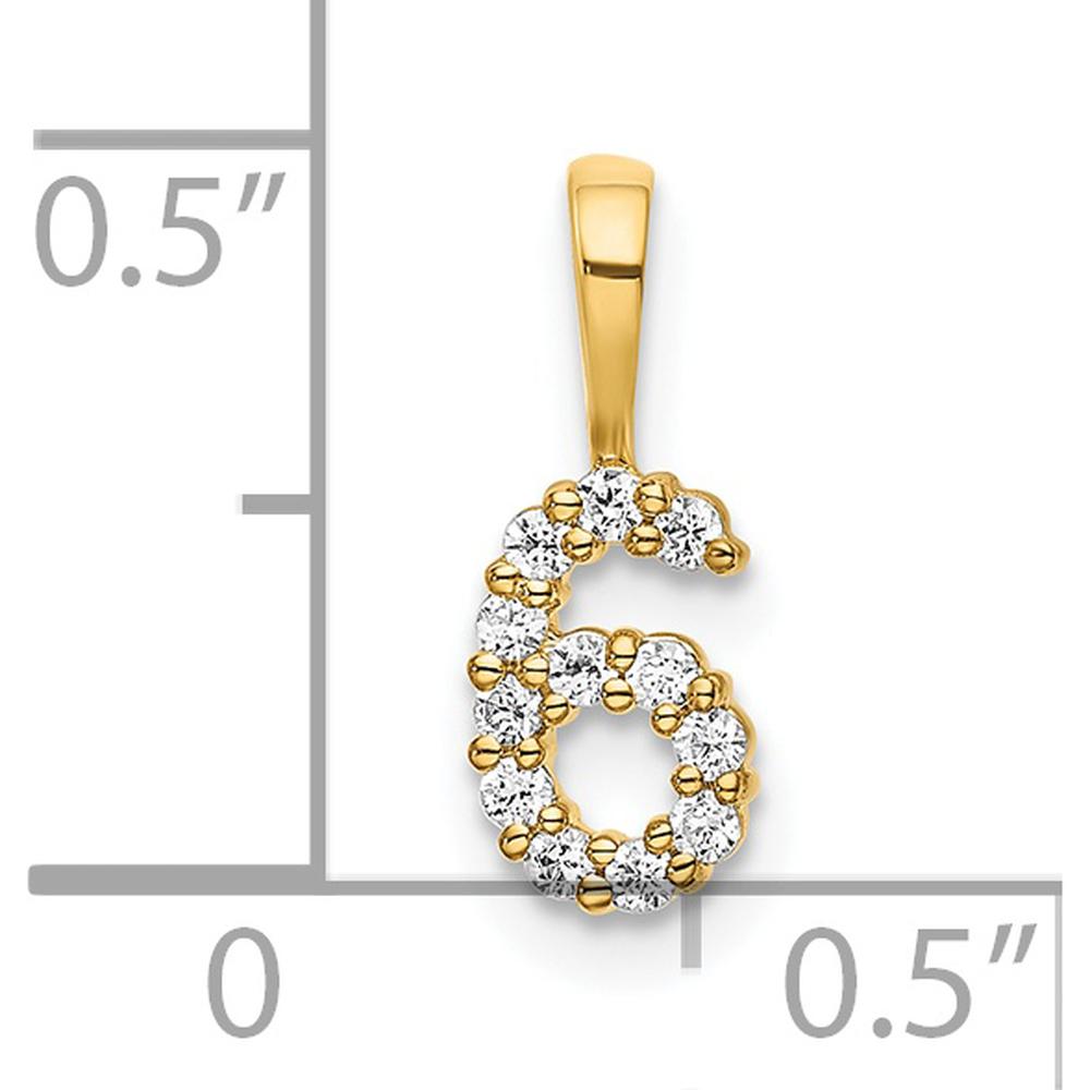 14K Yellow Gold Diamond Number 6 Pendant with Round Diamonds by Oro Pregiato