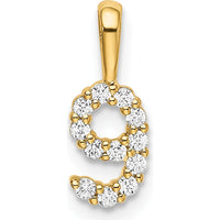 14K Yellow Gold Diamond Number 9 Pendant with Round Diamonds by Oro Pregiato