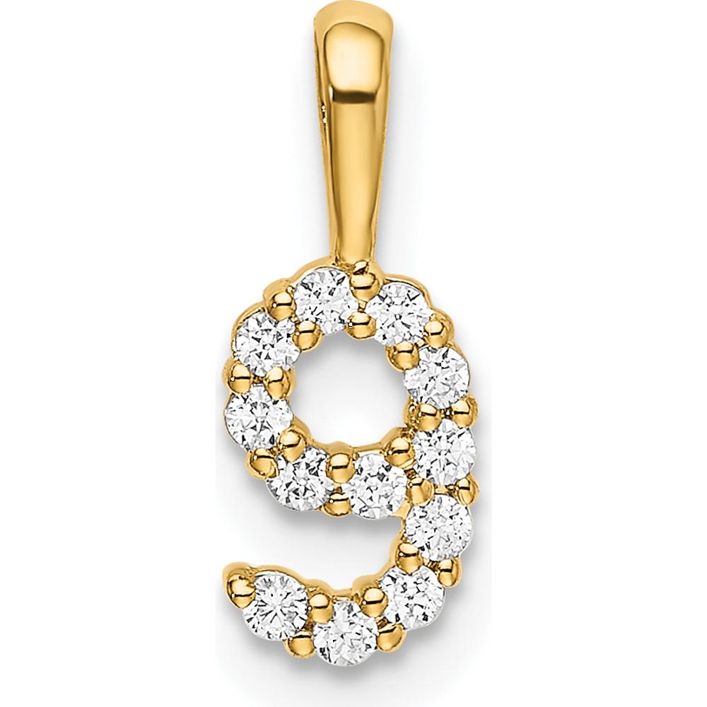 14K Yellow Gold Diamond Number 9 Pendant with Round Diamonds by Oro Pregiato