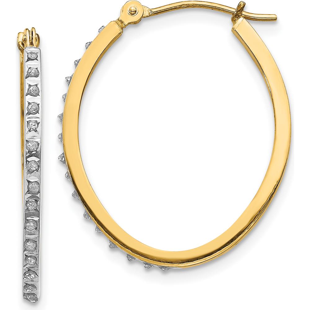 14K Yellow Gold Diamond Oval Hinged Hoop Earrings - 0.01 Carats Total Diamond Weight by Monteluci Fine Jewelry