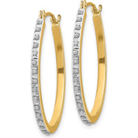 14K Yellow Gold Diamond Oval Hinged Hoop Earrings - 0.01 Carats Total Diamond Weight by Monteluci Fine Jewelry