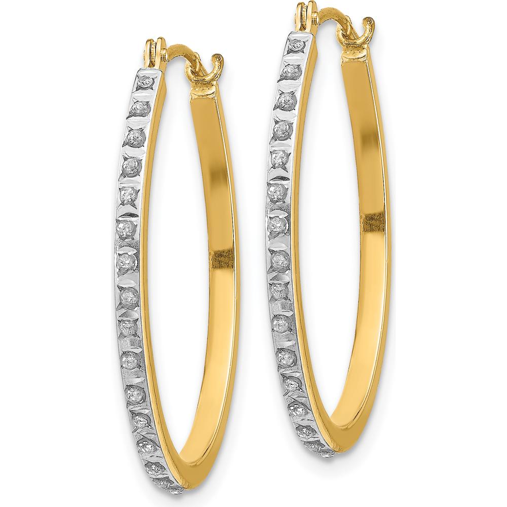 14K Yellow Gold Diamond Oval Hinged Hoop Earrings - 0.01 Carats Total Diamond Weight by Monteluci Fine Jewelry