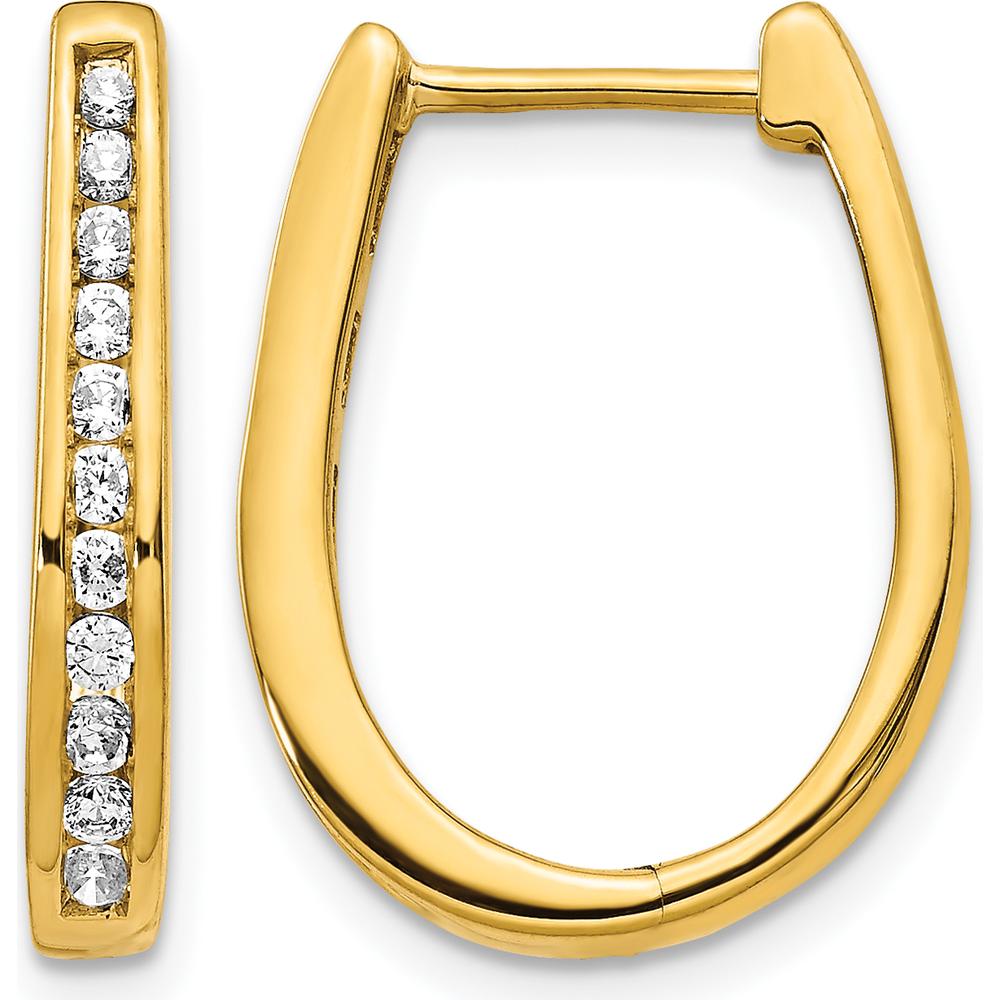 14K Yellow Gold Diamond Oval Hinged Hoop Earrings - 0.09 Carat Total Diamond Weight by Monteluci Fine Jewelry