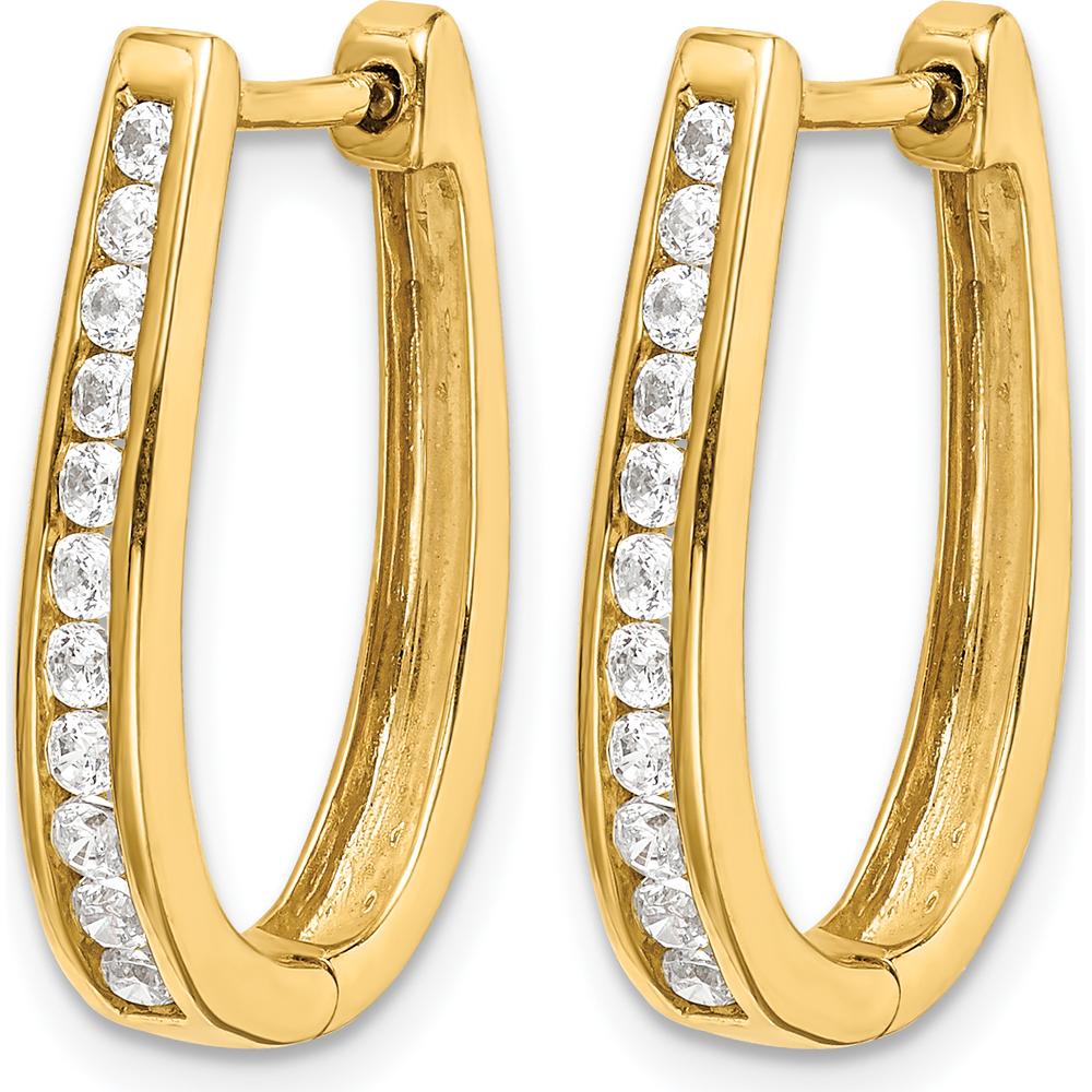 14K Yellow Gold Diamond Oval Hinged Hoop Earrings - 0.09 Carat Total Diamond Weight by Monteluci Fine Jewelry