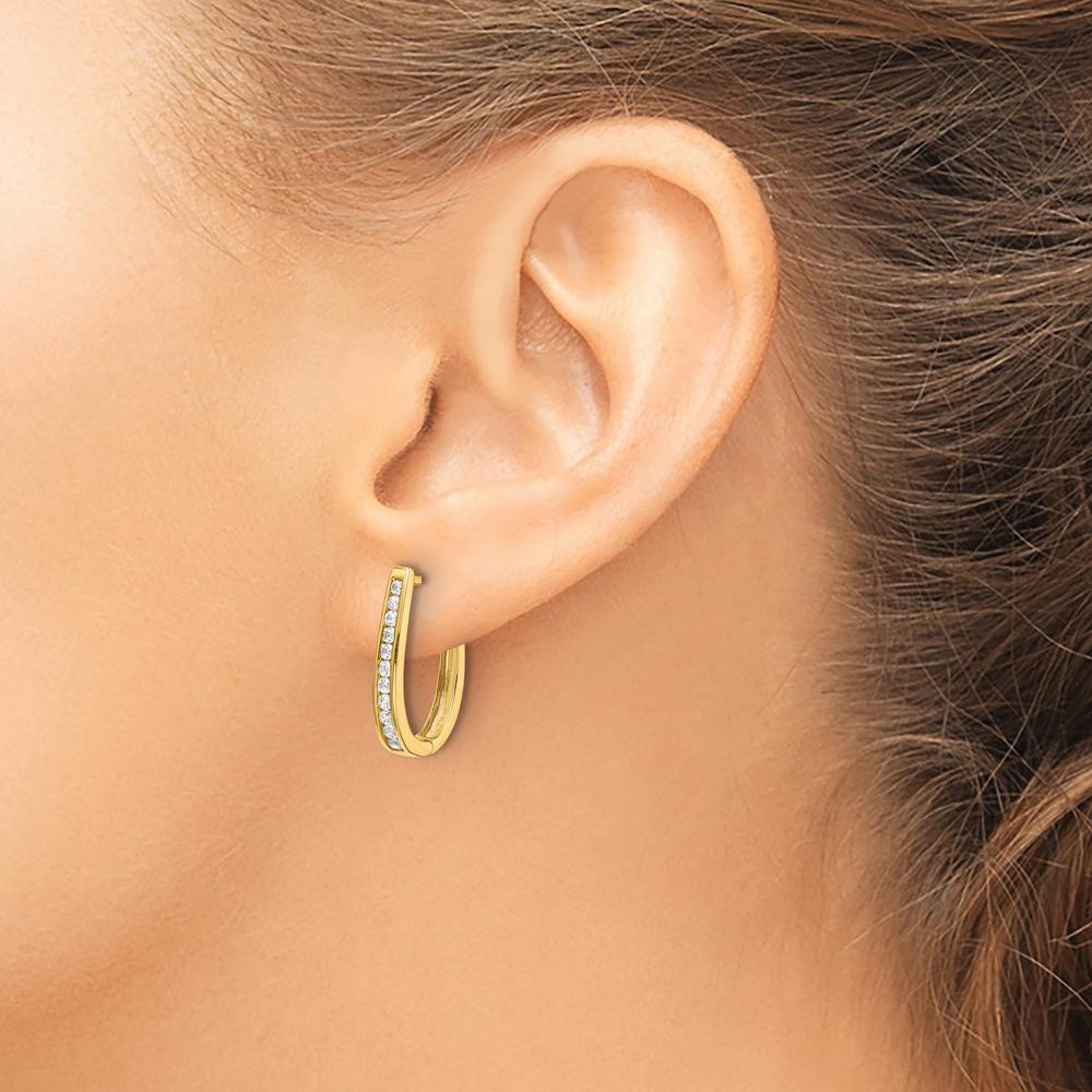 14K Yellow Gold Diamond Oval Hinged Hoop Earrings - 0.09 Carat Total Diamond Weight by Monteluci Fine Jewelry