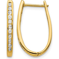 14K Yellow Gold Diamond Oval Hinged Hoop Earrings - 0.14 Carat Total Diamond Weight by Monteluci Fine Jewelry